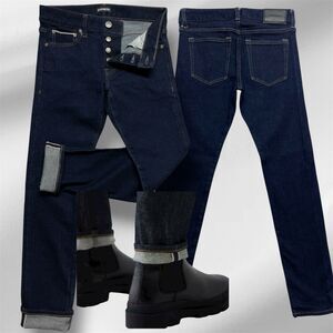 Express Selvedge Denim Men's W28 L30 Buttonfly Slim Fit Dark Blue Jeans